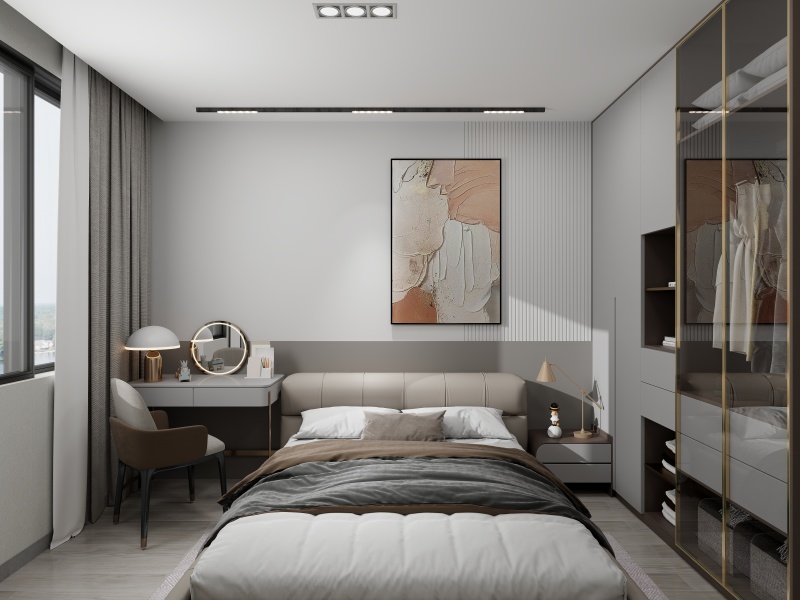 Contemporary Gray Minimalist Bedroom