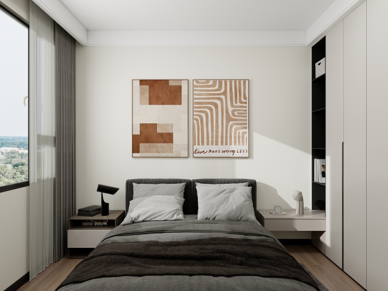 Contemporary Gray Bedroom with Artsy Vibe