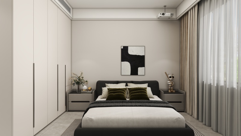 Modern Gray Bedroom with Art Focus