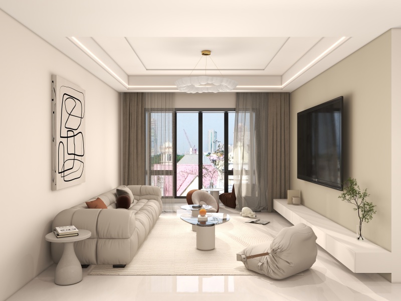 Modern Minimalist Living Room with Creamy Tone