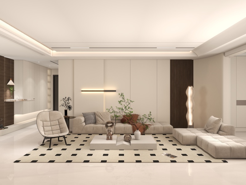 Modern Minimalist Creamy Living Room