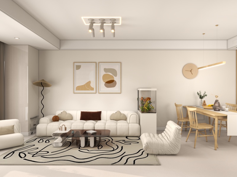 Minimalist Beige Living Room with Art Accents