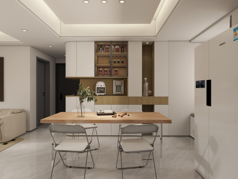 Contemporary Dining Room with Wood Tones