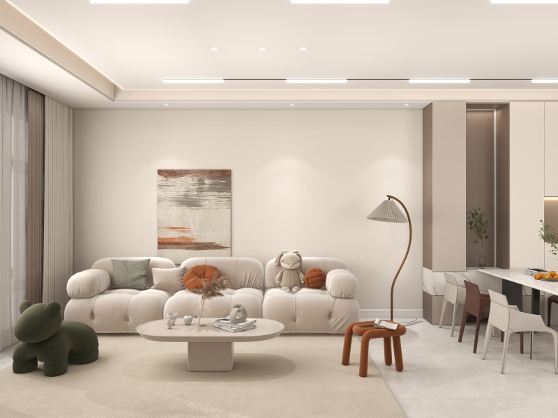Creamy Scandinavian Living Room with Art Accents