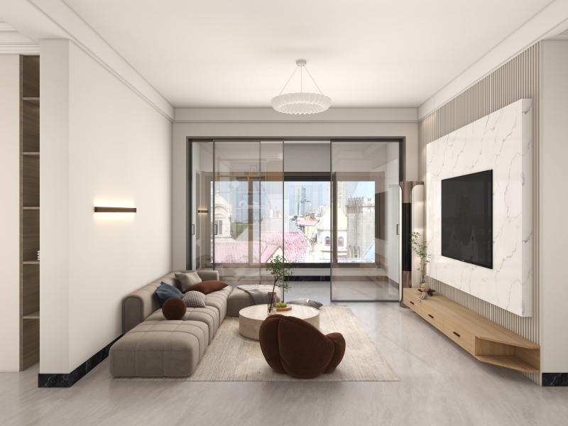 Scandinavian Minimalist Living Room with Gray Tone