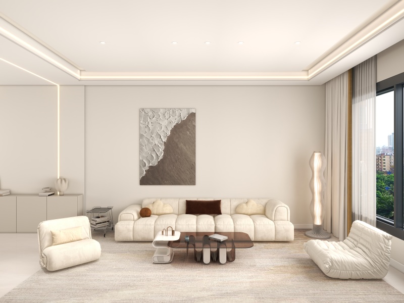 Modern Minimalist Living Room with Creamy Tones