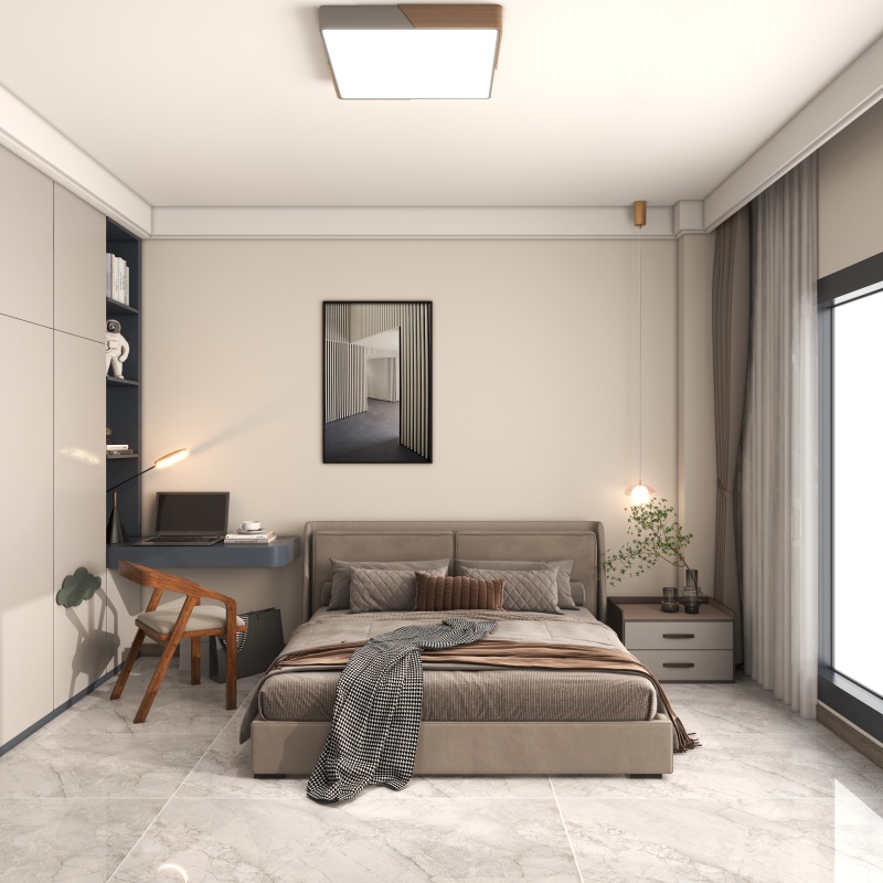 Modern Gray Bedroom with Art Focus