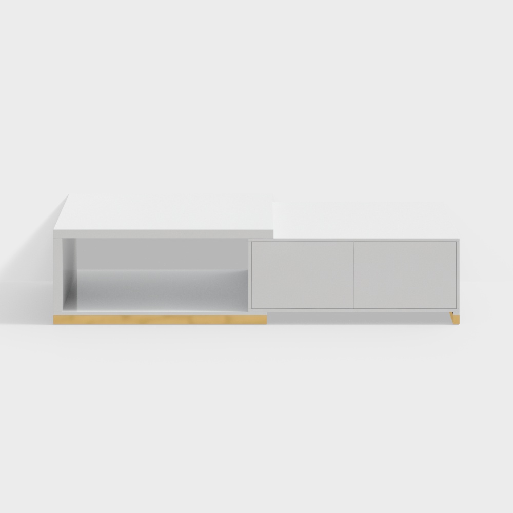 Mesa de café Mordelle moderna rectangular de 1800 mm, blanca brillante, extensible con 2 cajones