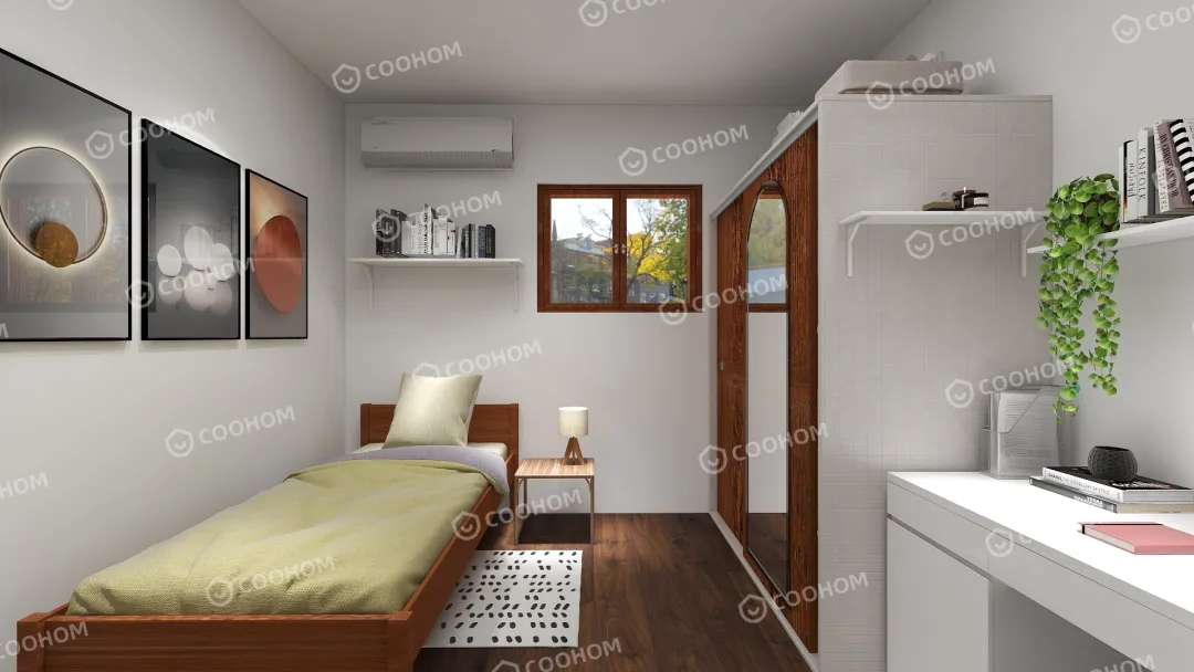 mc4359567的装修设计方案:Habitación simple  en tonos madera 