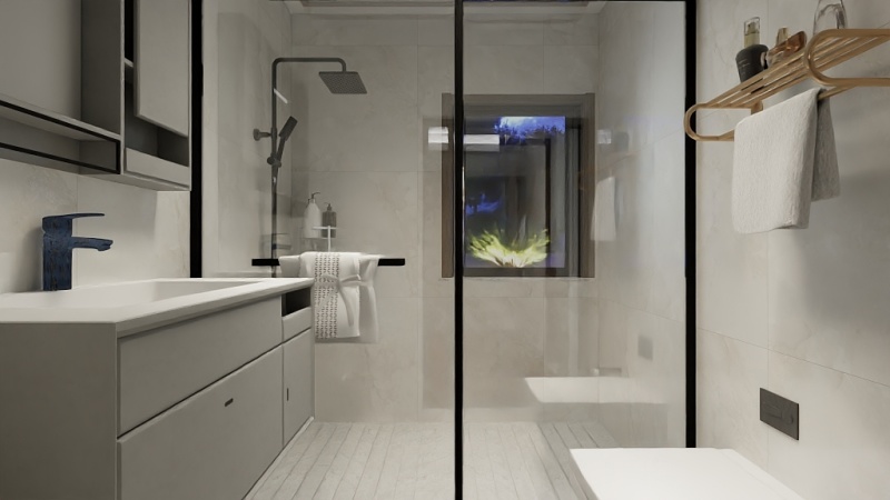 Modern Bathroom with White and Black Accents