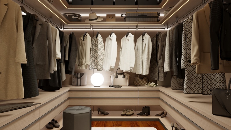 Modern Minimalist Grey Walk-in Closet