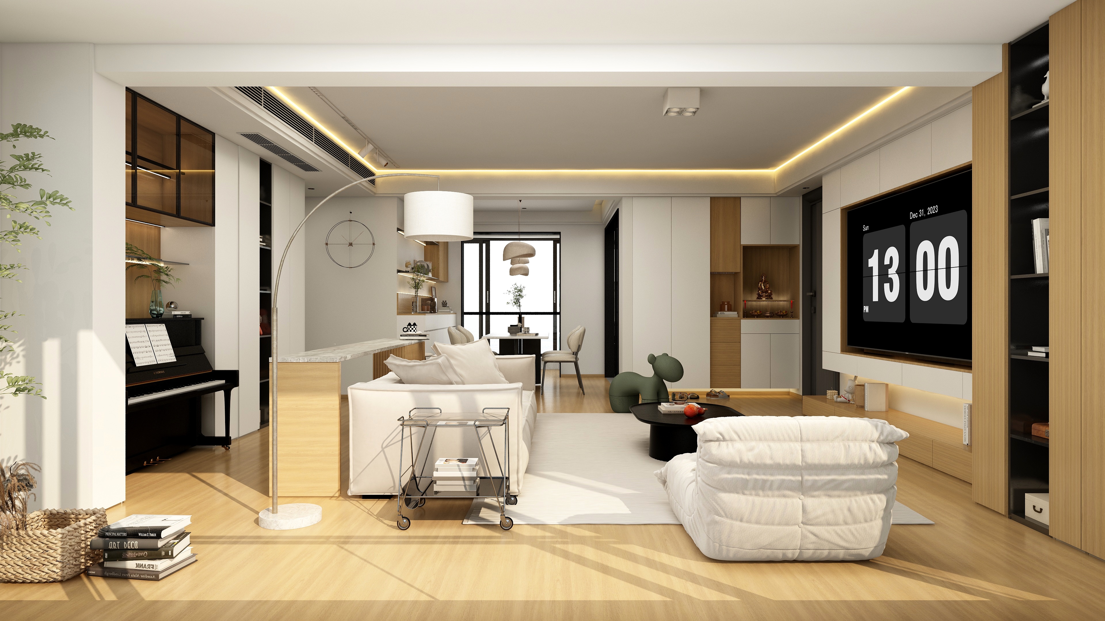 张煜强煜境设计-129平米现代原木四房装修效果图