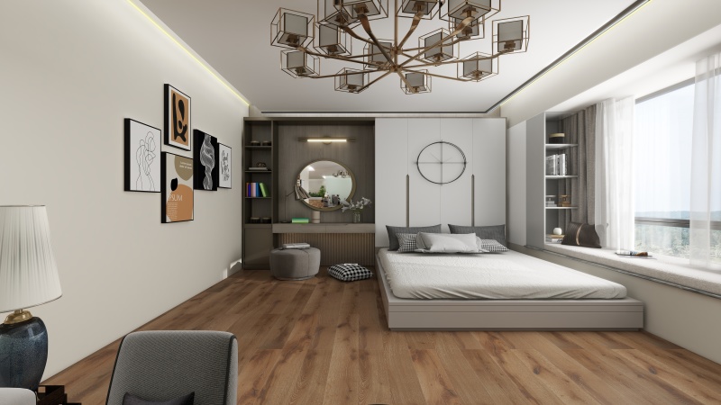 Modern Minimalist Bedroom with Wood Tones