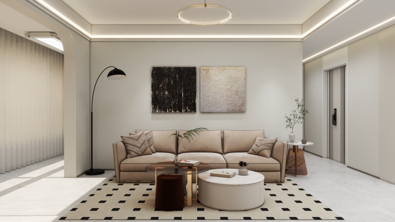 Contemporary Gray Beige Living Room Elegance