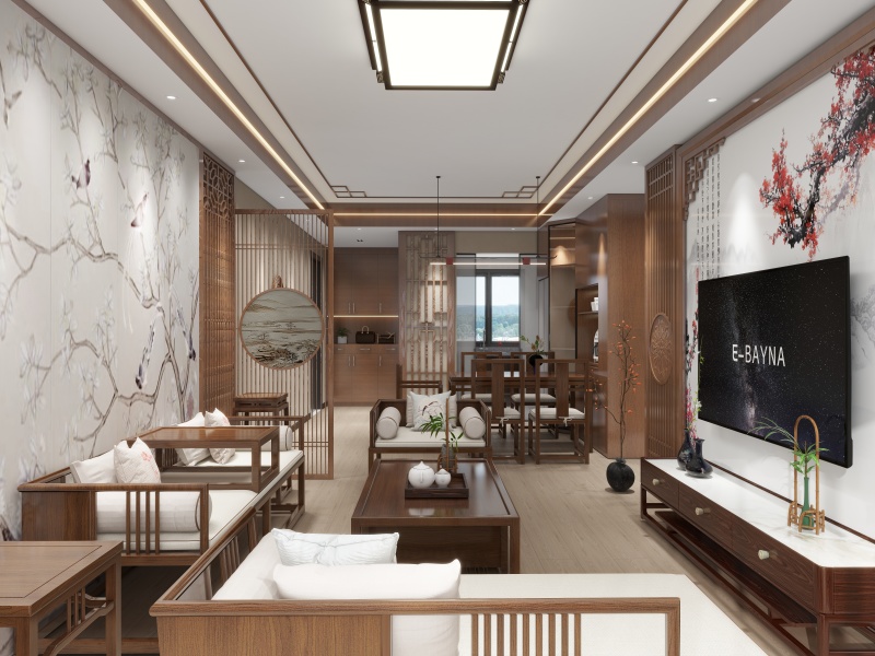 Chinese Wood Tone Elegance Living Room