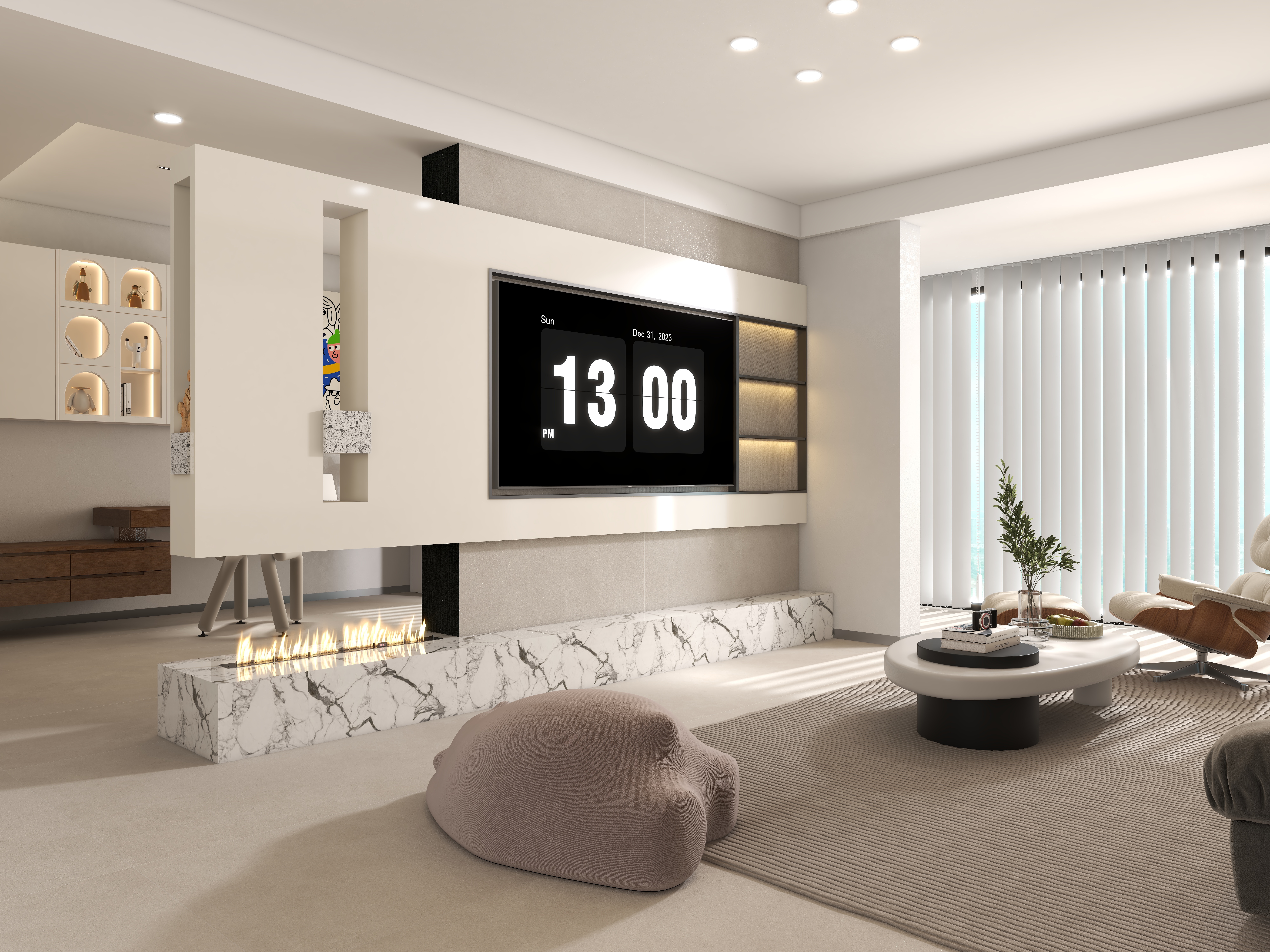 有趣装饰设计-现代奶油客餐厅 I 一墙四用的悬空电视墙-副本-装修设计方案