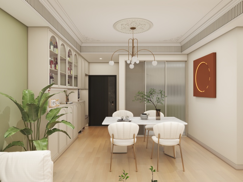 Modern Minimalist Dining Room with Neoclassical Twist
