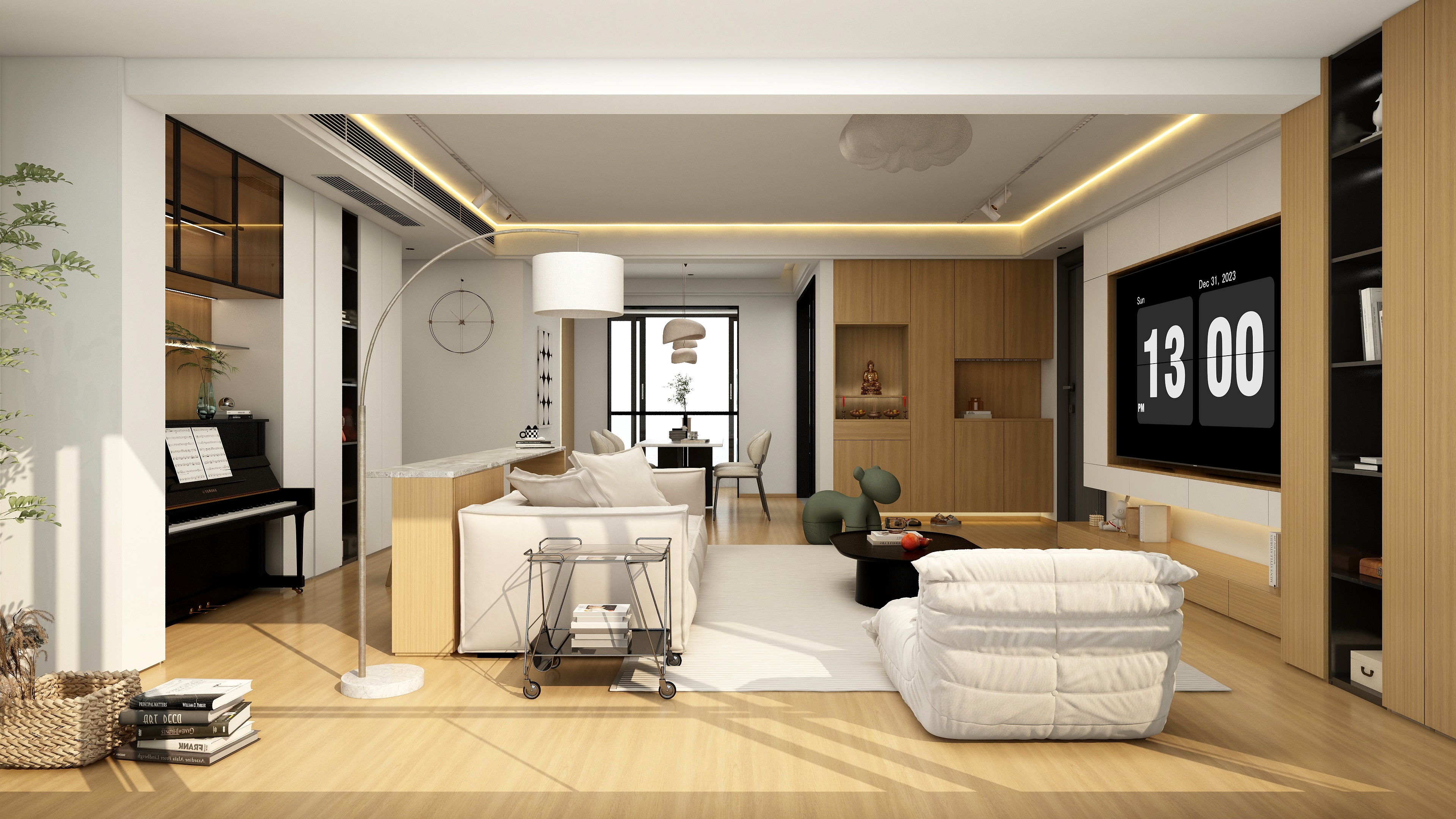 张煜强煜境设计-129平米现代原木四房装修效果图