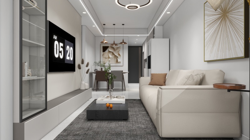 Modern White-Gray Living Room with Minimalism