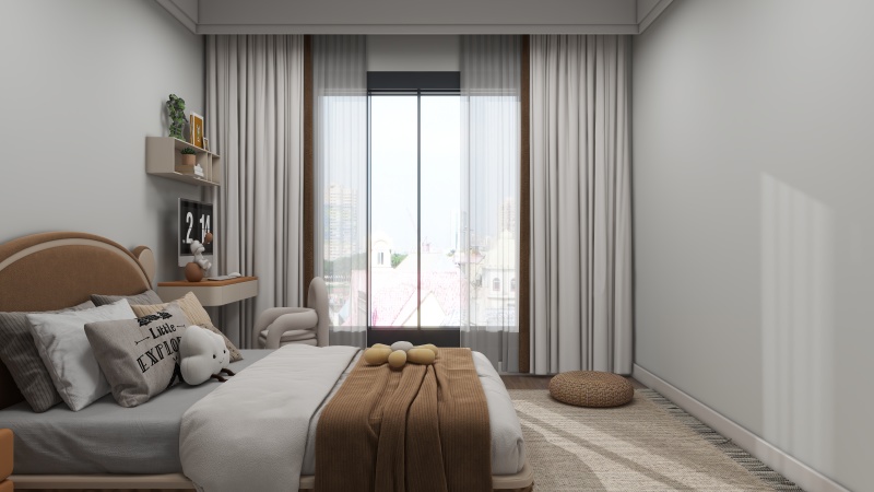 Contemporary Grey Bedroom with White Accents
