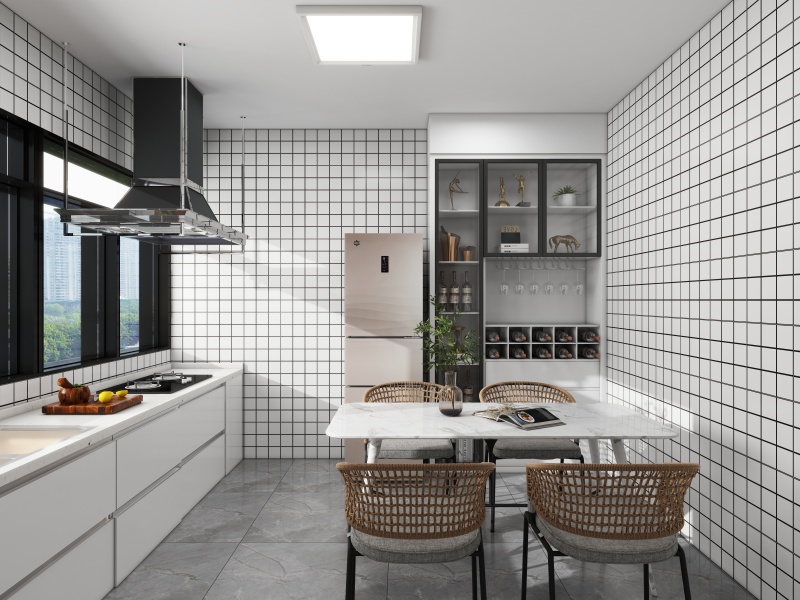 Contemporary Black-White Dining Kitchen