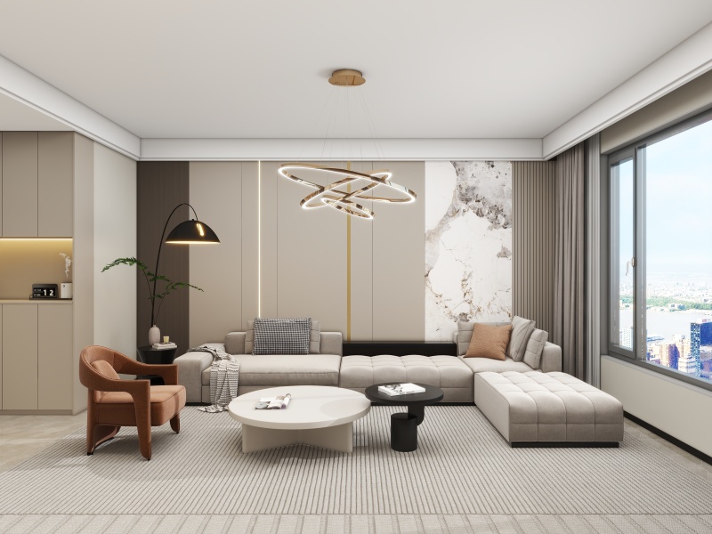 Contemporary Gray Beige Living Room Elegance