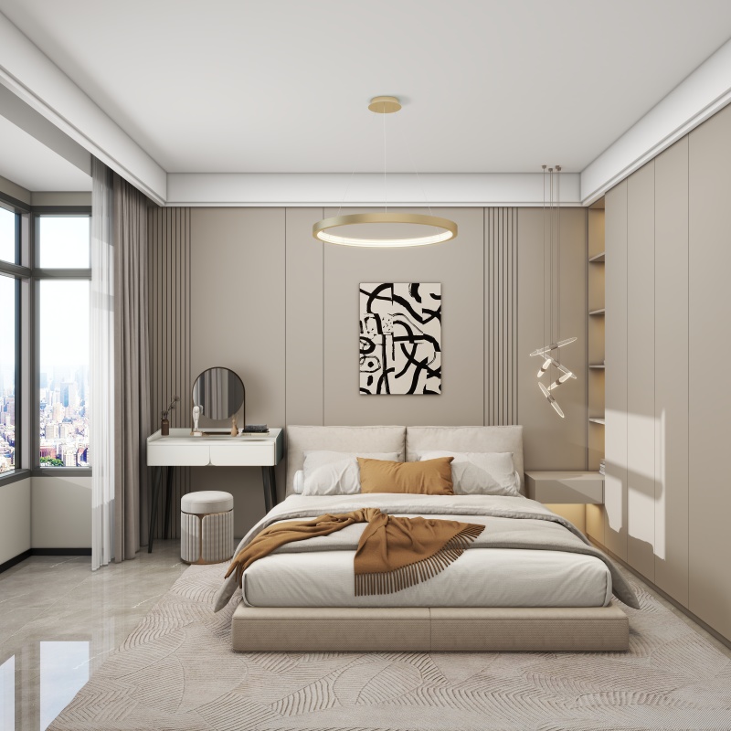 Contemporary Beige Gray Master Bedroom Design