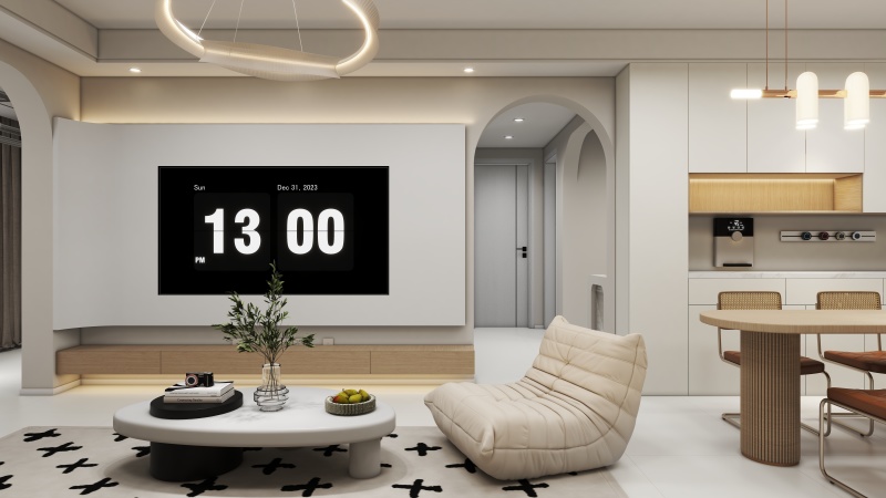 Modern Creamy Living Room with Arc Doorway