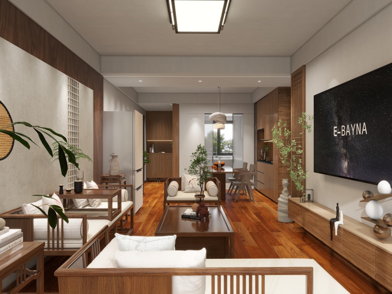 Chinese Wood Tone Elegance Living Room