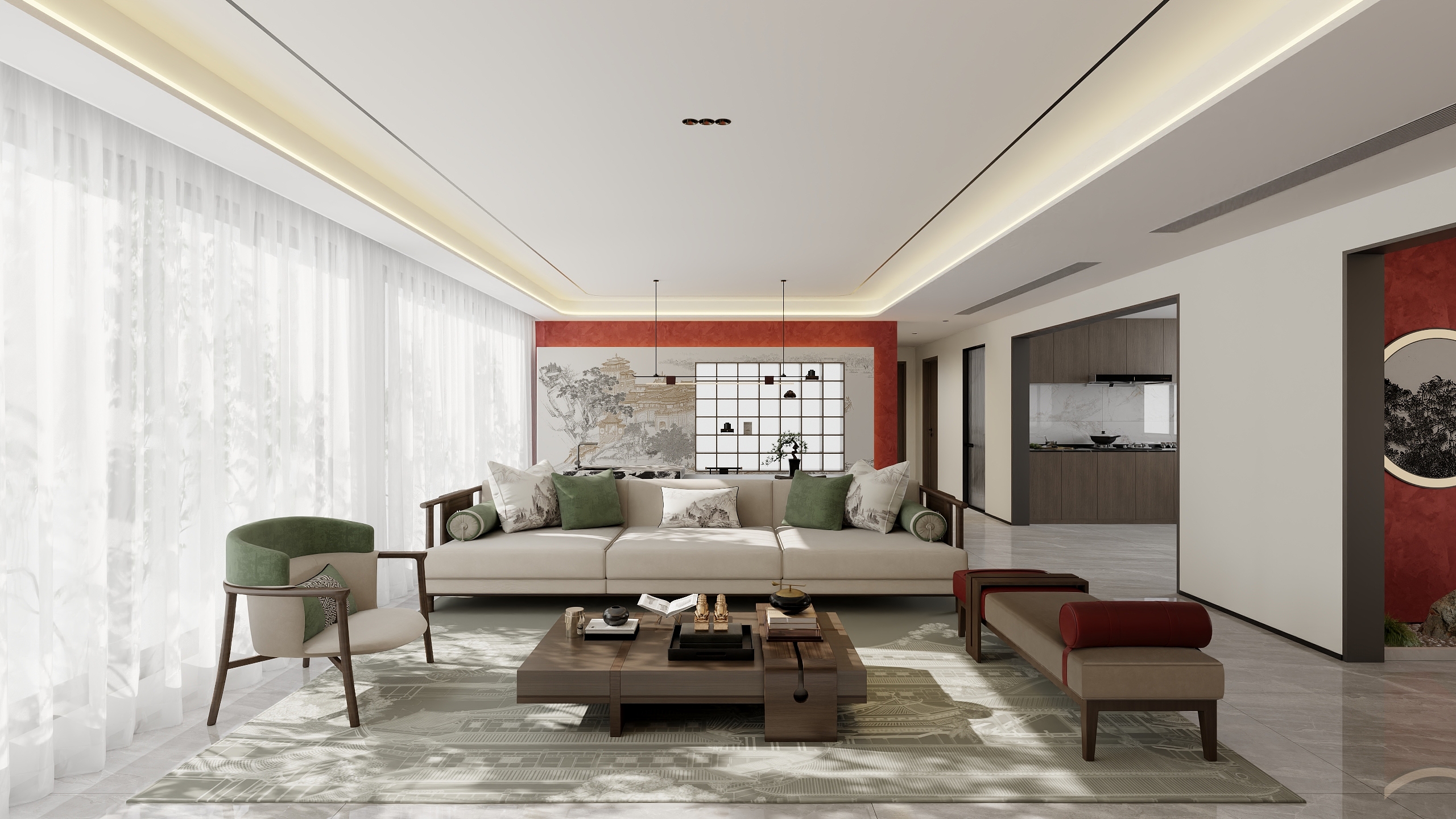 境屿丨无界筑造-【璎珞羽绒】~200平现代中式-装修设计方案