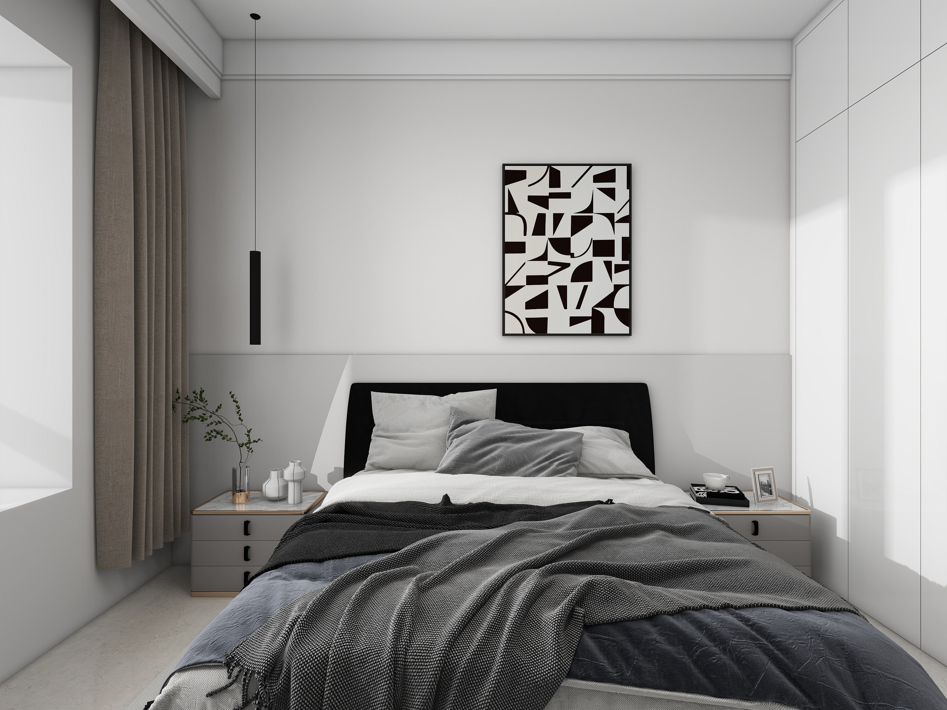 设计-男孩-址刘村安置小区120平方黑白灰装修效果图