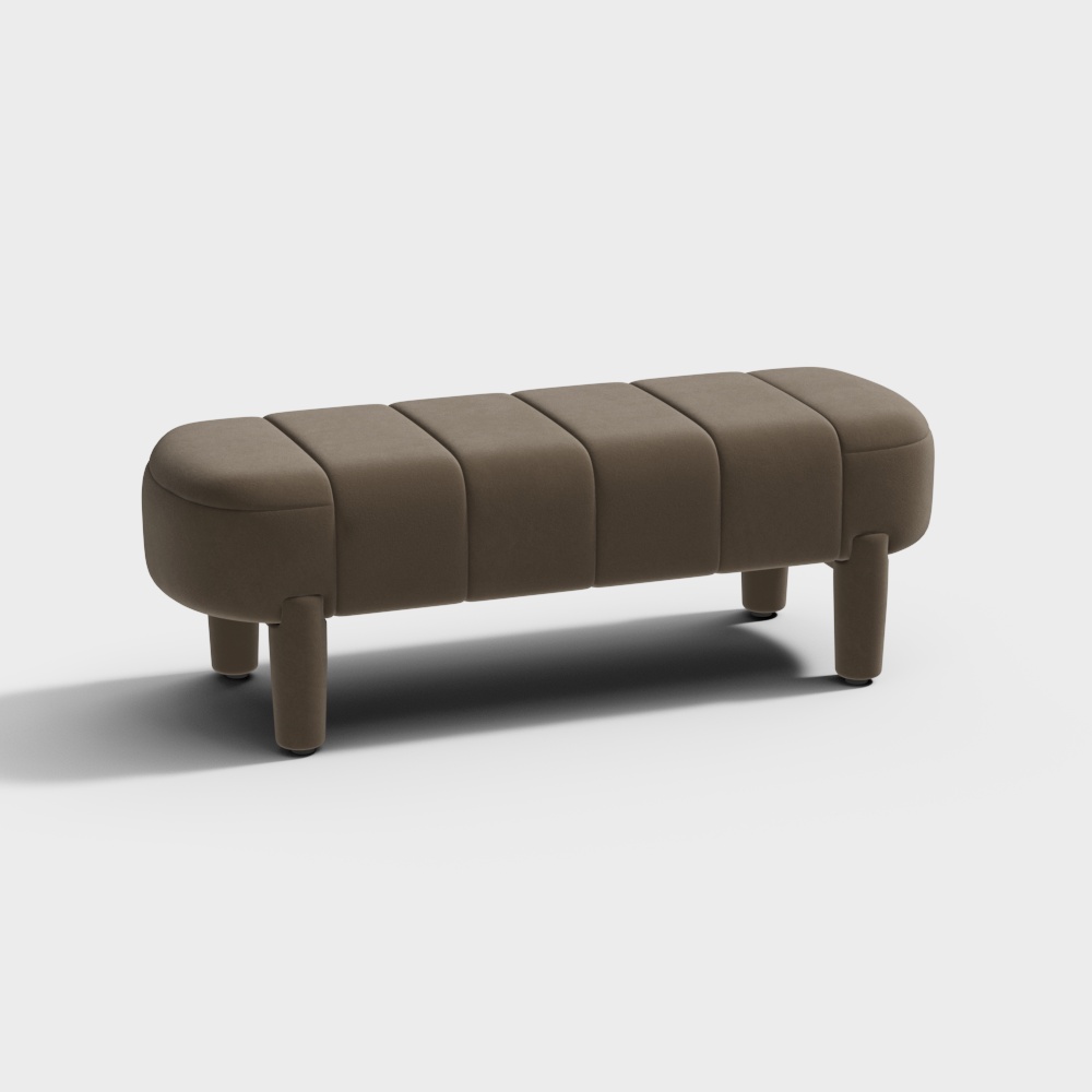  Modern Line Tufted Entryway Bench Coffee Velvet Upholstered Bench with 4 Legs