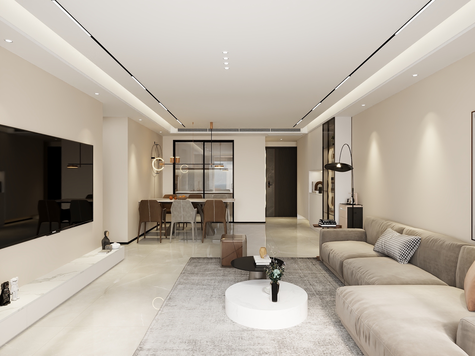 吴爽-120m²无主灯暖色轻奢风格装修效果图