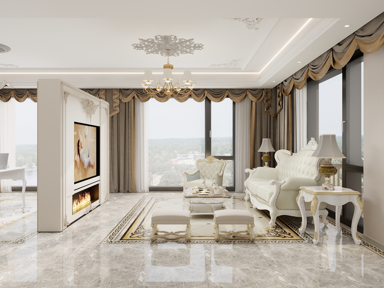 吴爽-214m²欧式风格装修效果图