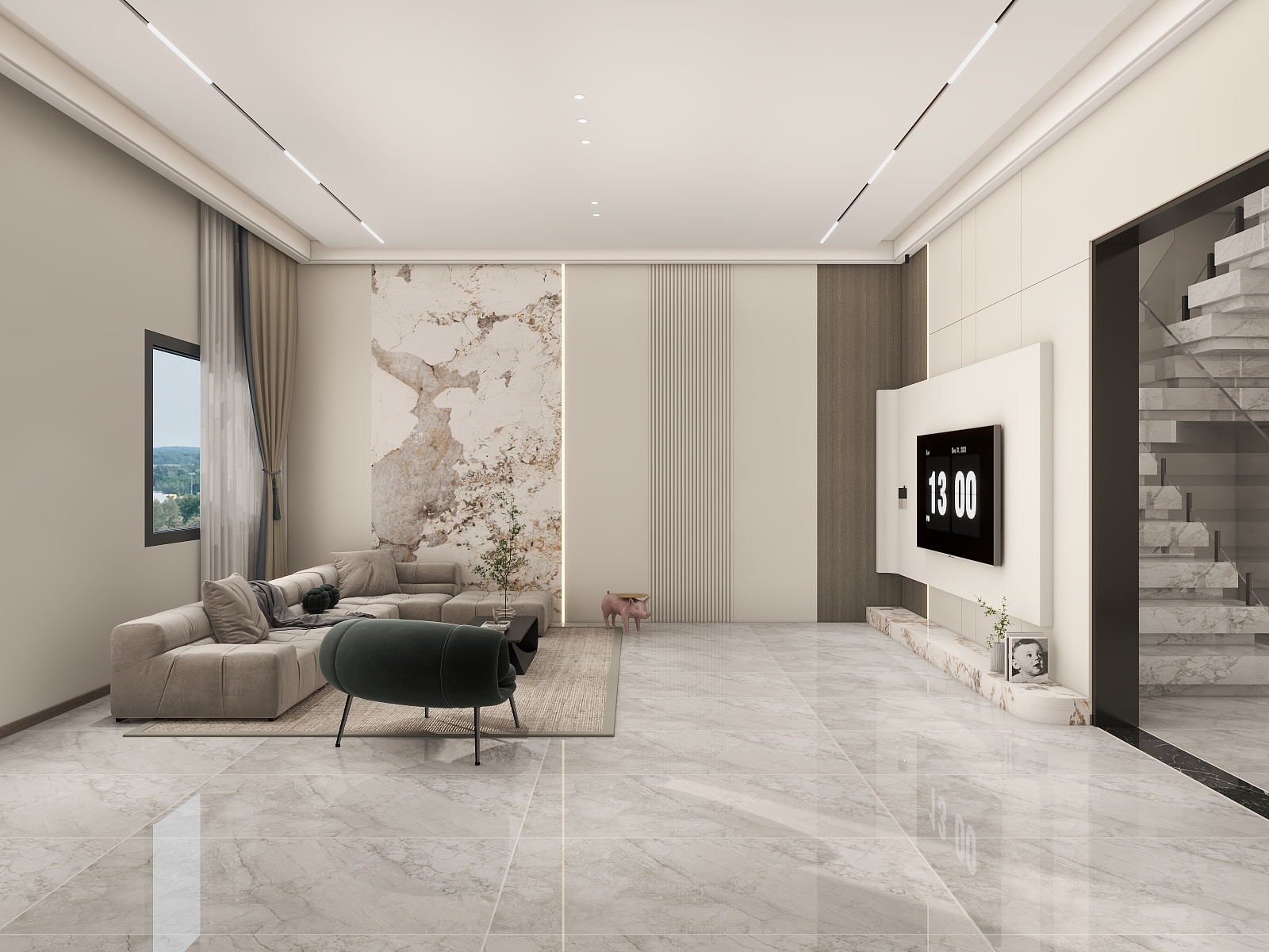 吴爽-371m²奶油简约风格装修效果图