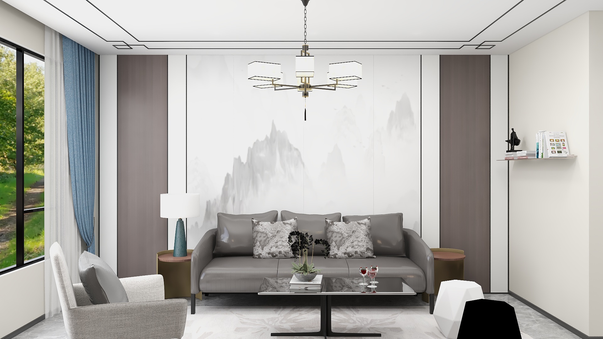 李青越-新中式风格72方一居室装修效果图