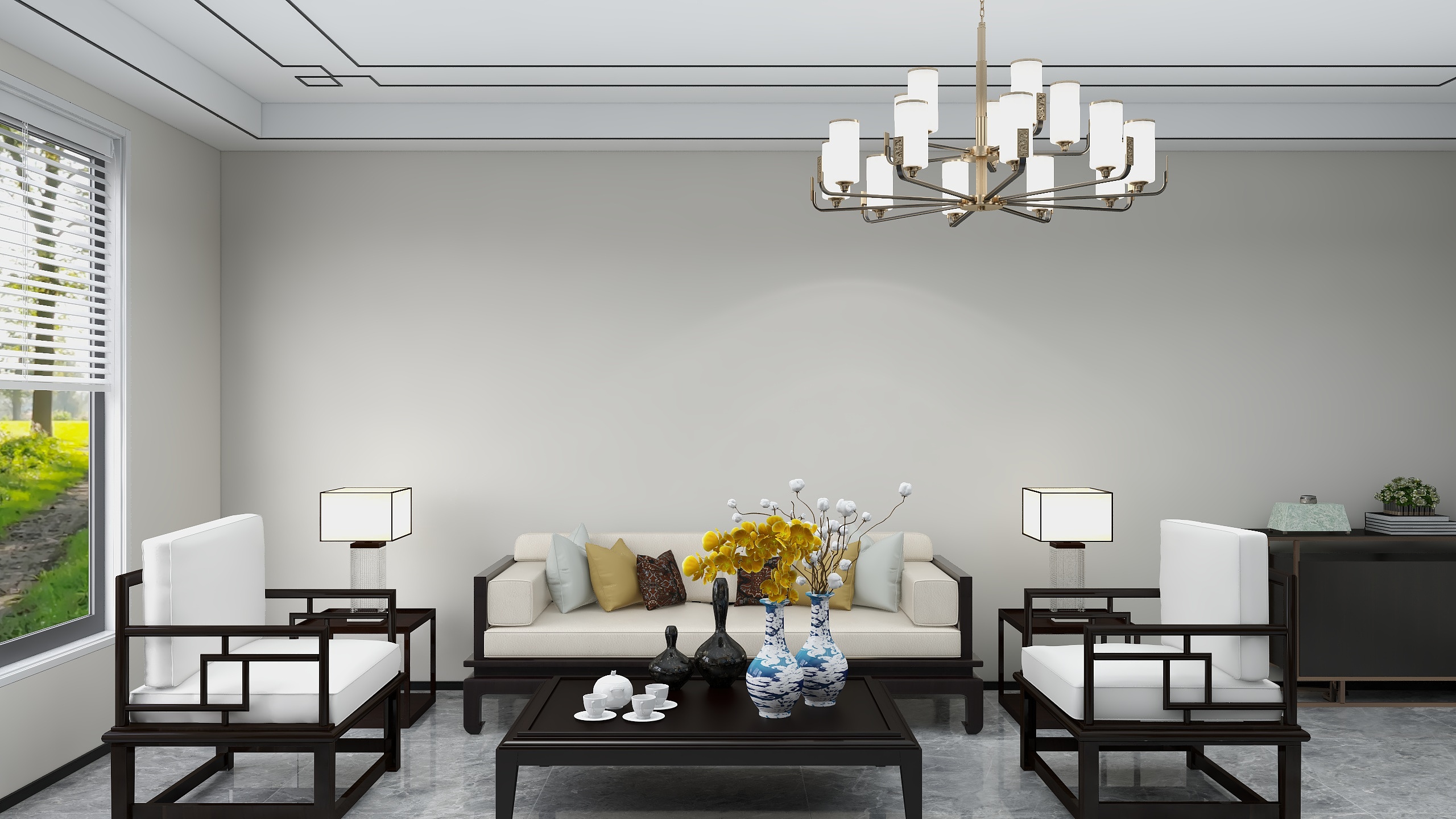 李青越-新中式风格70方一居室装修效果图