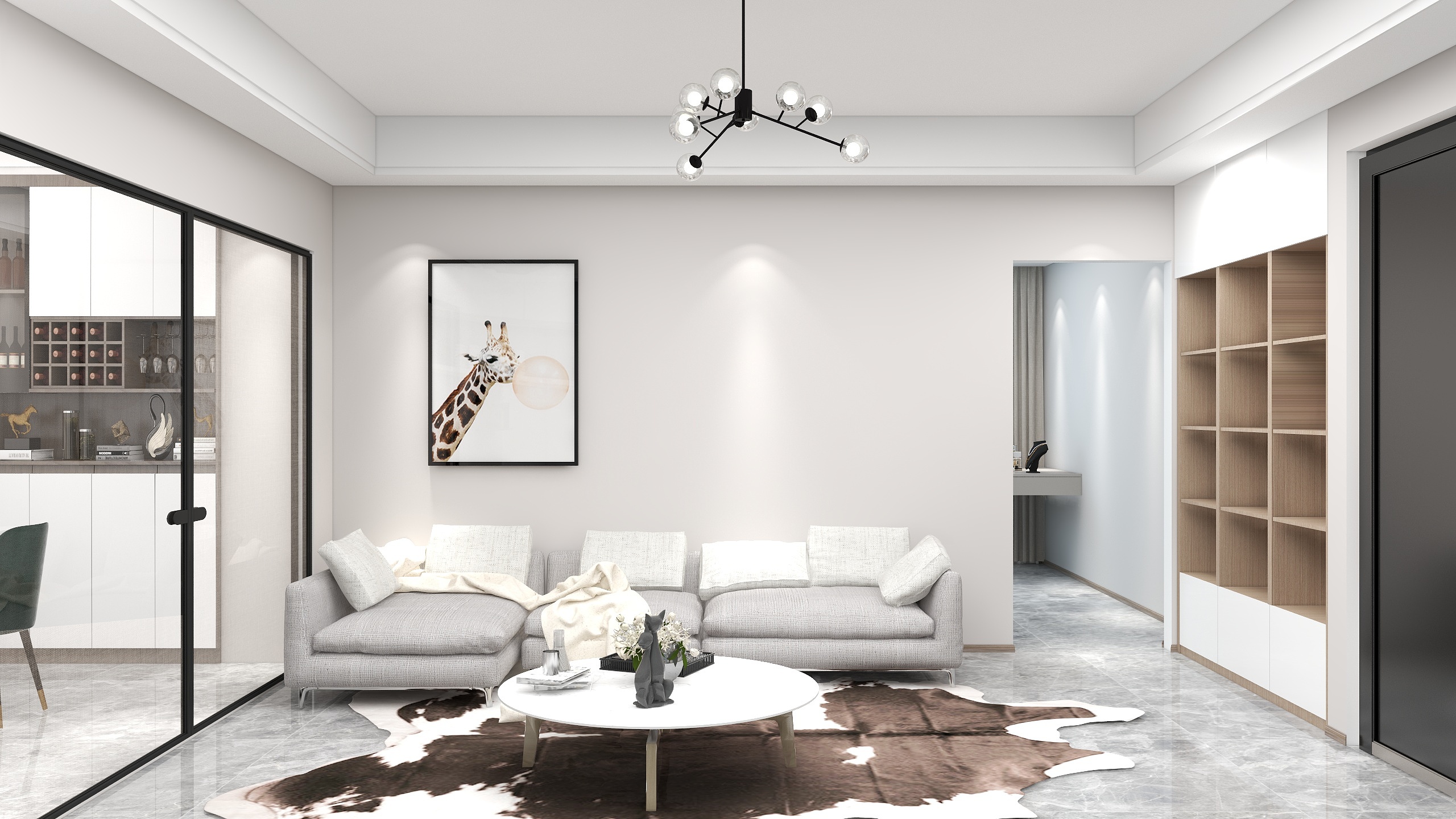 李青越-现代风格80方一居室装修效果图