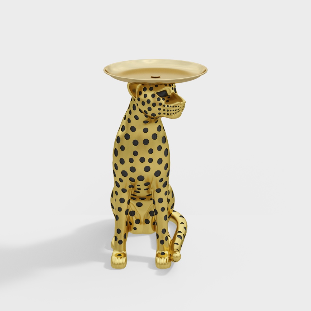 Mesa auxiliar de lujo con detalles de leopardo dorado con tapa de bandeja, pantera de resina, mesa auxiliar, mesa auxiliar, mesa para bebidas