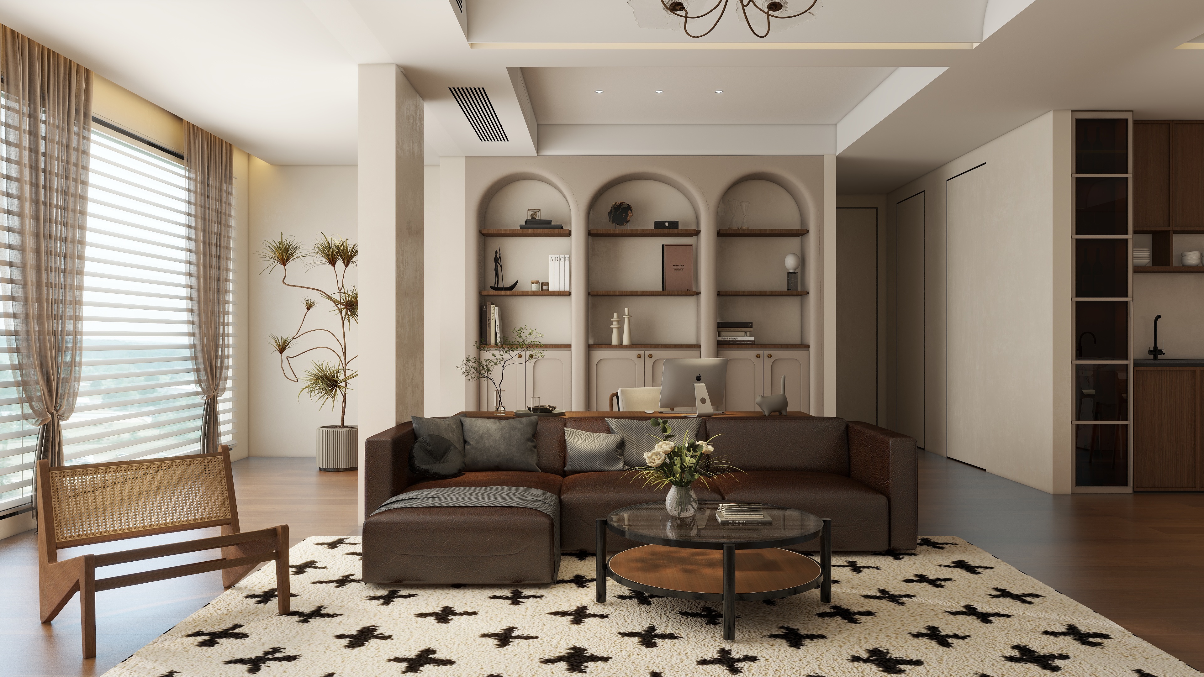 大金空调官方-美式复古风客餐厅-每一帧都自带电影感!装修效果图