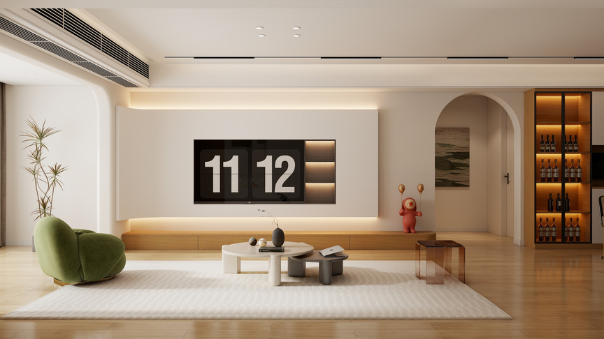 全案设计师胡一-现代奶油163三室两厅装修效果图