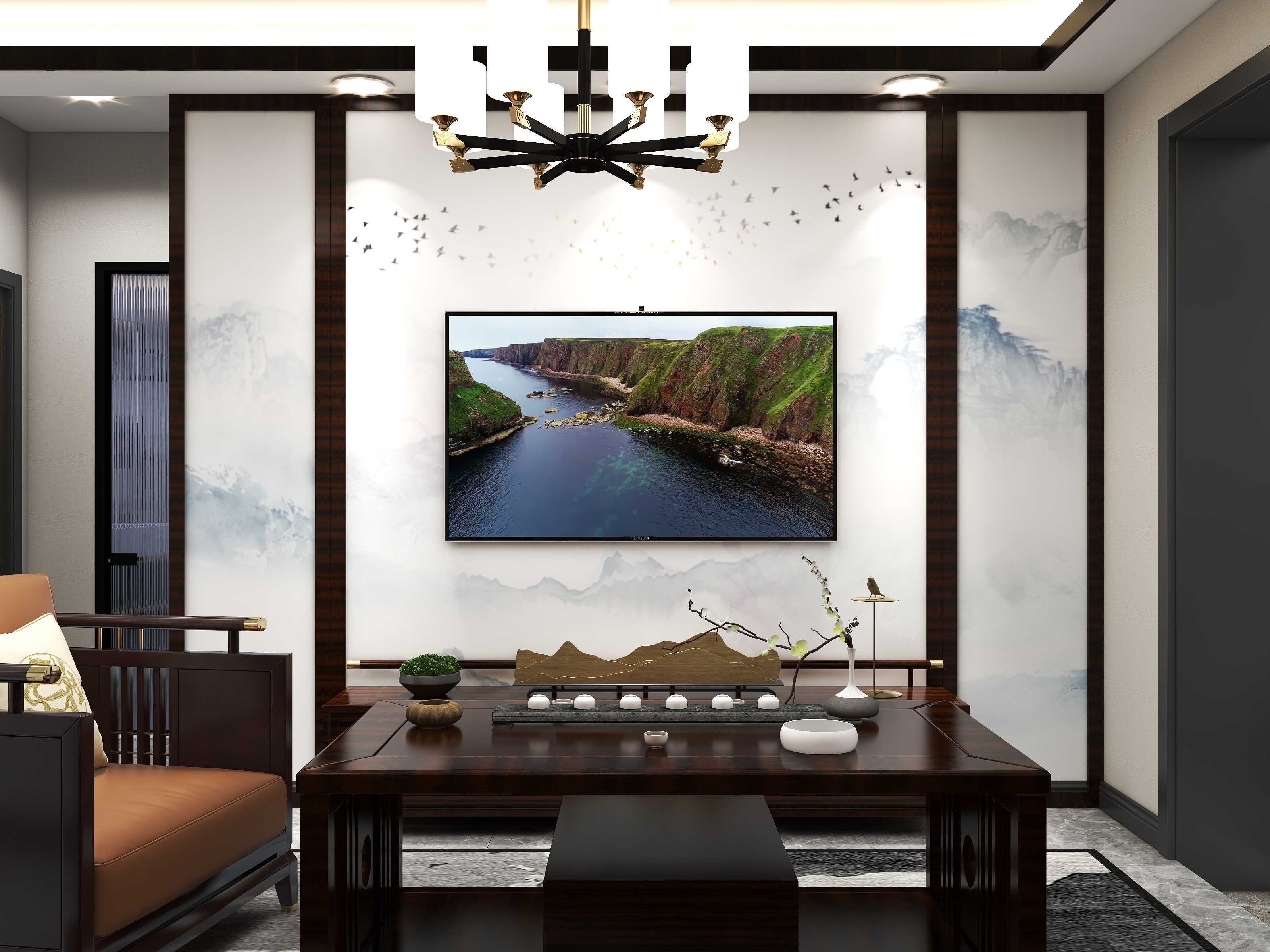 李青越-70方新中式风格三居室装修效果图