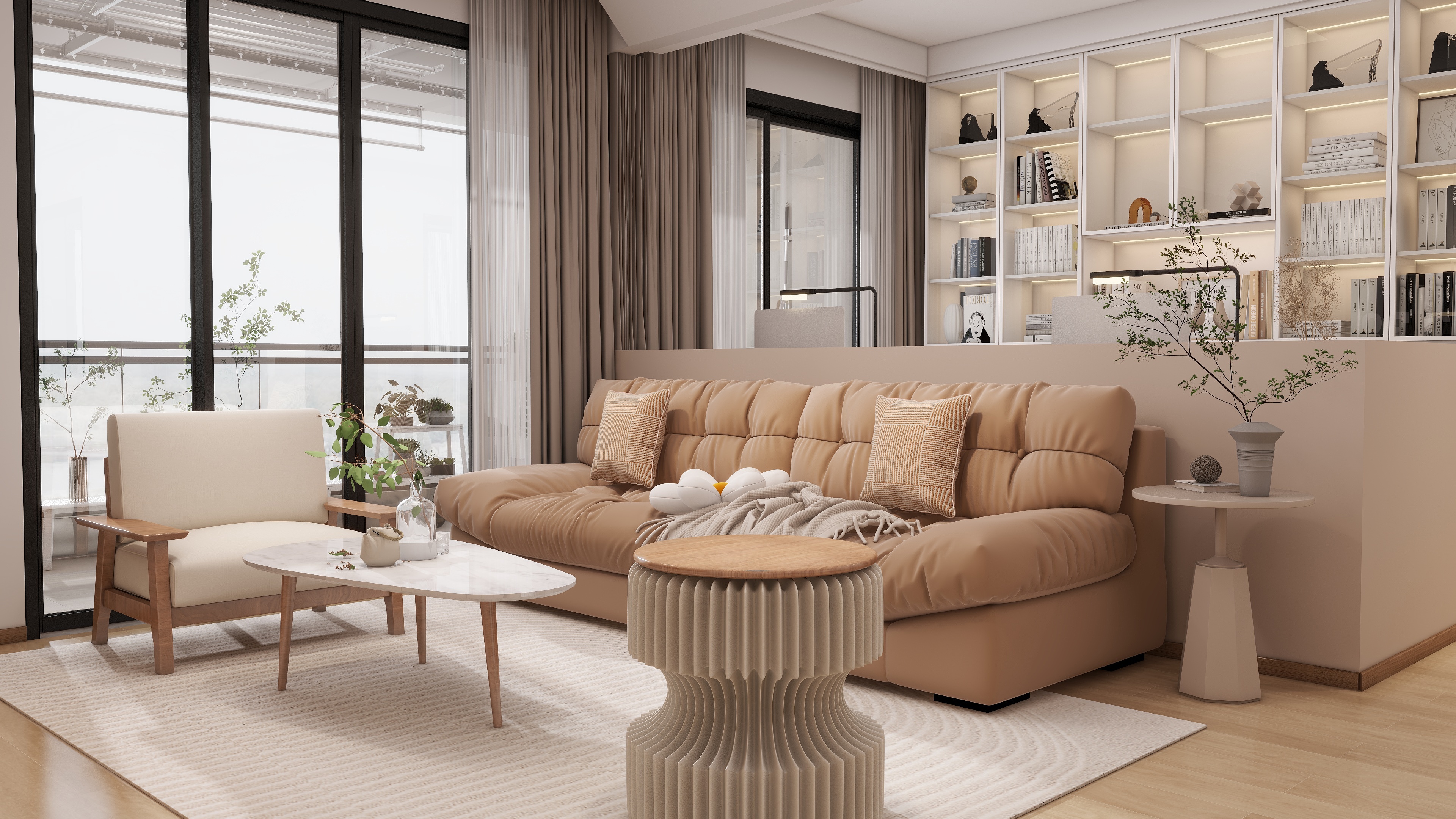 庄育霖-万科颐府107平奶油风3室装修效果图