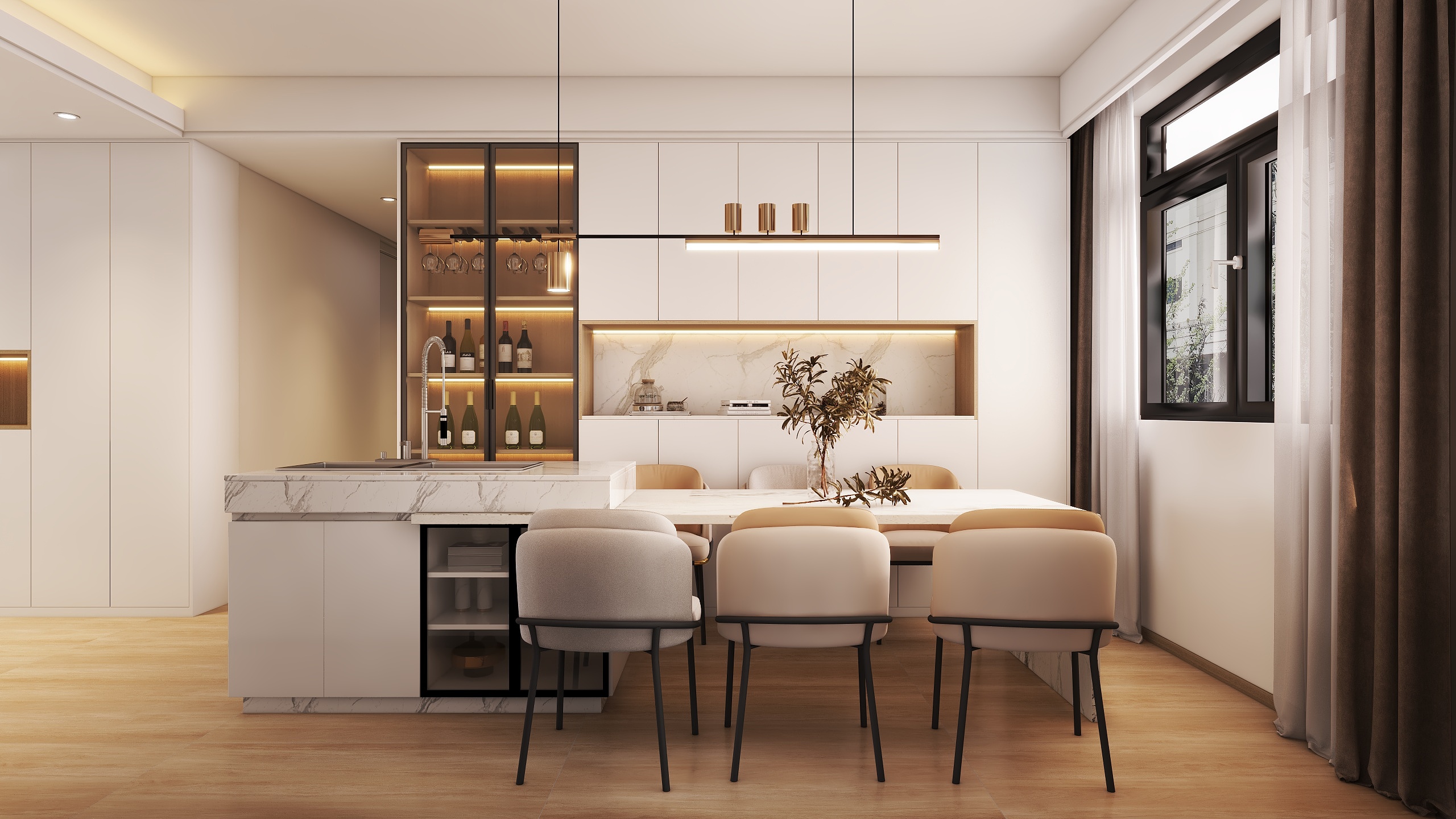 沐光|知行视觉设计工作室-阿东-3房2厅现代奶油风158平装修效果图