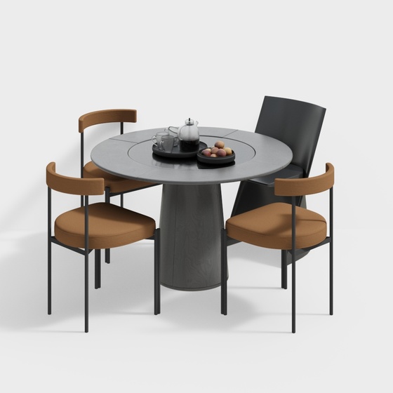 Modern restaurant black solid wood round dining table and chair combination