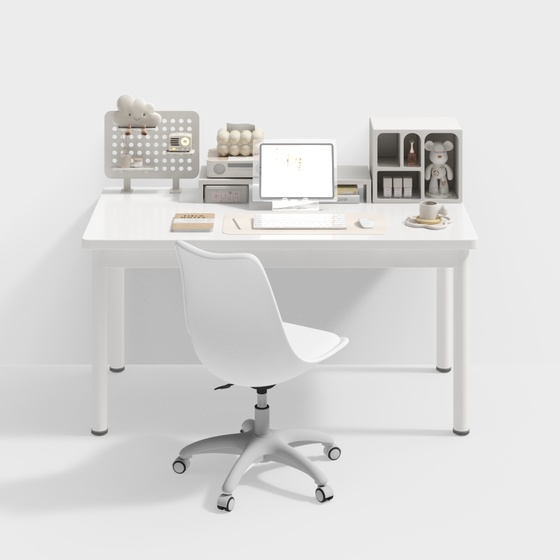 Modern white desk and chair set