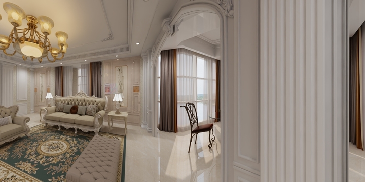 河南鲁班刘宁-洛阳远见水岸欧式别墅装修一层-装修设计方案