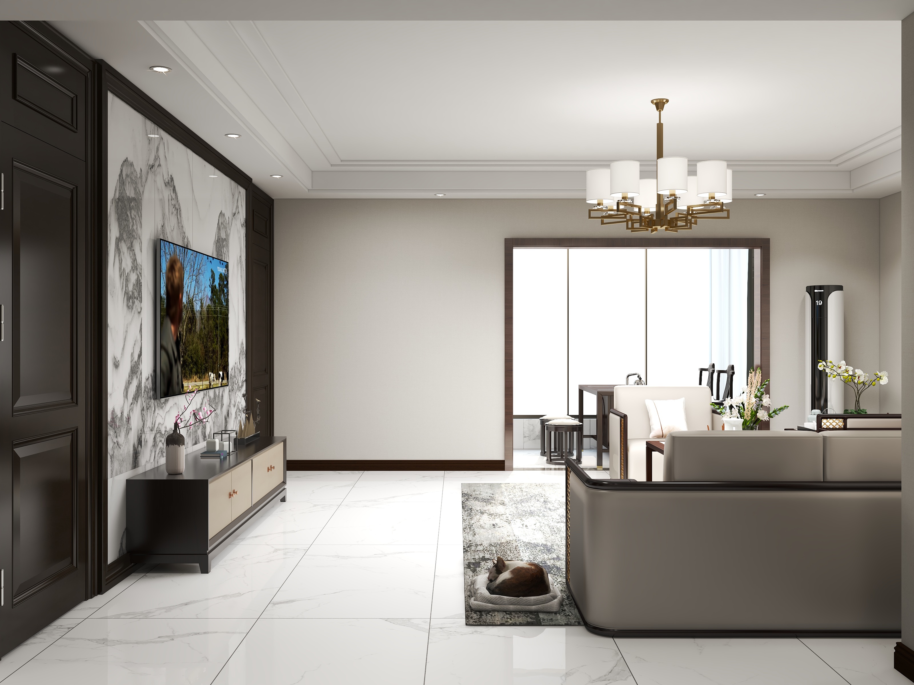 李青越-220方新中式风格三居室装修效果图