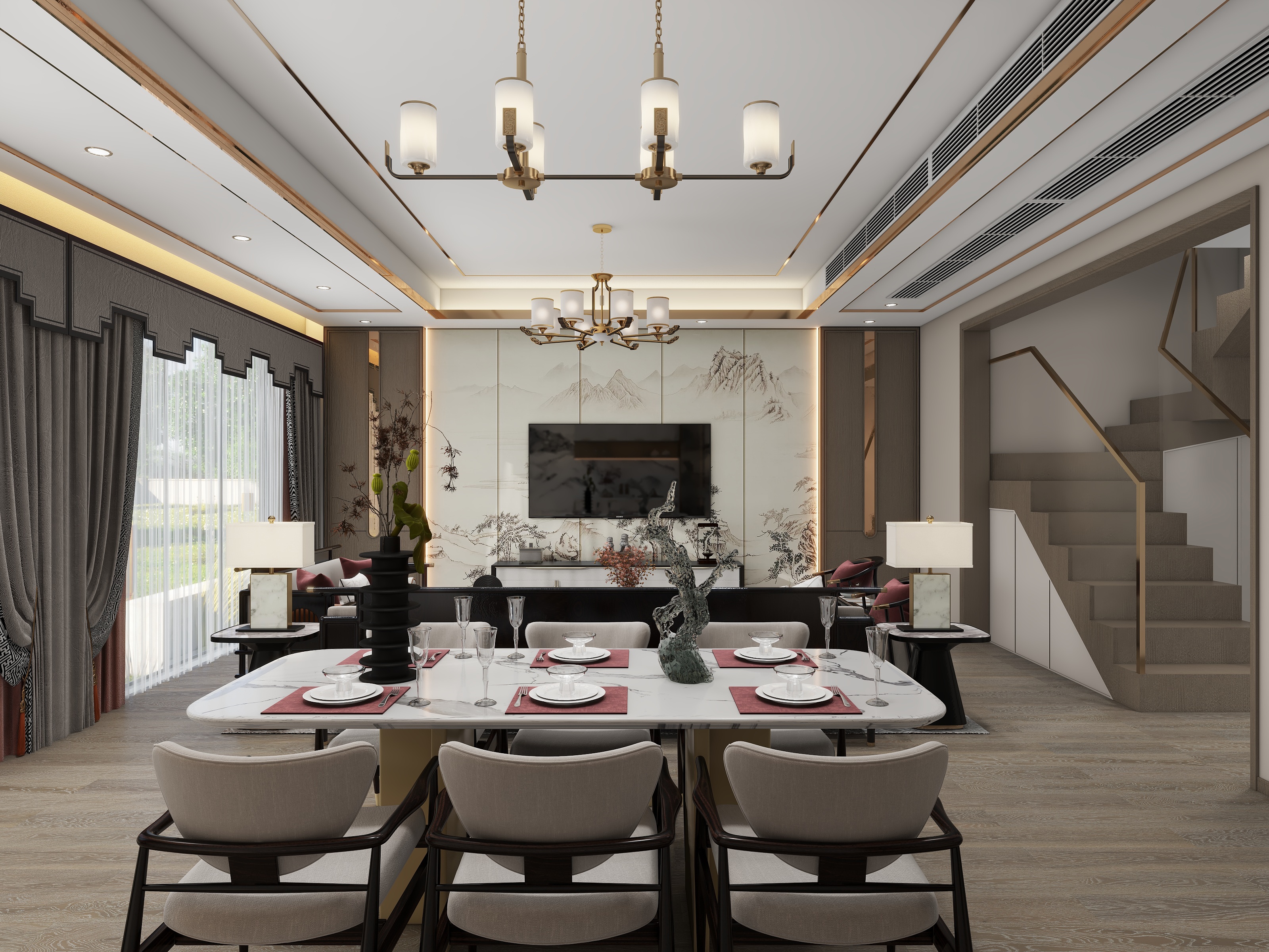 欧阳雪健-新中式别墅-郁金芳香装修效果图