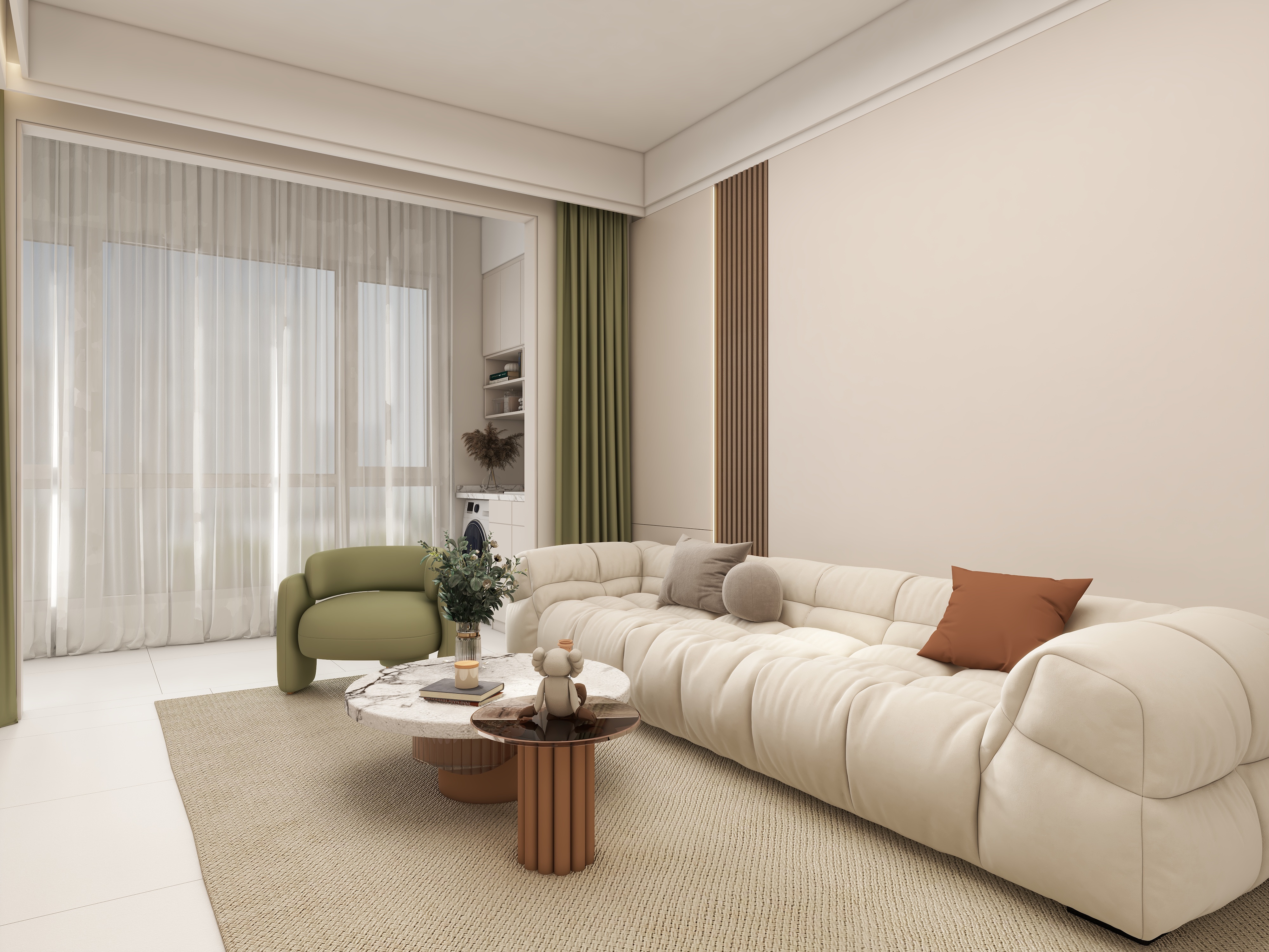 壹诺设计工作室-94㎡3室-奶油风装修效果图